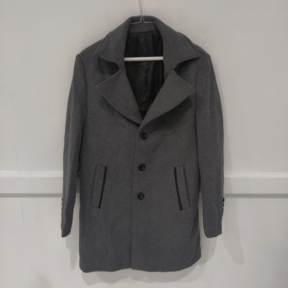 NWT EleTop Men's Notch Neck Single Breasted Wool Pea Coat Gray Size M $180 BB344